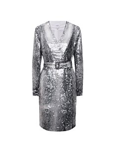 Burberry Monochrome Sequinned Animal Print Belted Trench Dress