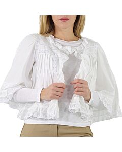 Burberry Natural White Lace Detail Ruffle Cape Overlay Top