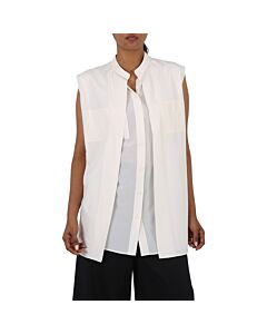 Burberry Neutral White Suziesl Crepe De Chine Logo Detail Sleeveless Silk Shirt
