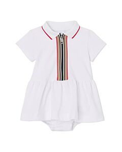 Burberry Newborn White Emiko Icon Stripe Polo Dress