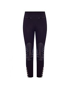 Burberry Ongela Black Lambskin Trim Stretch Cotton-Blend Trousers, Brand Size 12 (US Size 10)