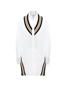 Burberry Optic White Cricket Stripe Rib Knit Oversized Shirt