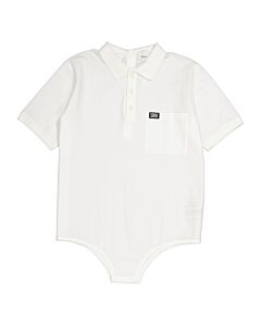 Burberry Optic White Cut-Out Hem Reconstructed Cotton Polo Shirt