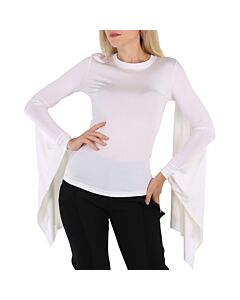 Burberry Optic White Long-Sleeve Exaggerated Panel Draped Top