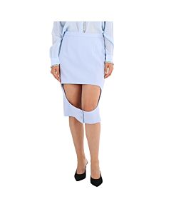 Burberry Pale Blue Wool Canvas Step-through Pencil Skirt