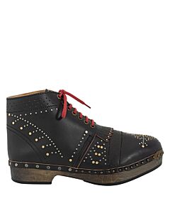 Burberry Riveted Leather Clog Boots In Black