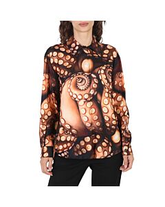 Burberry Silk Twill Octopus Print Long-sleeve Oversized Shirt