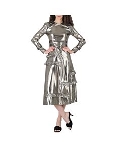 Burberry Silver Long Sleeve Dress With Stitch Detail