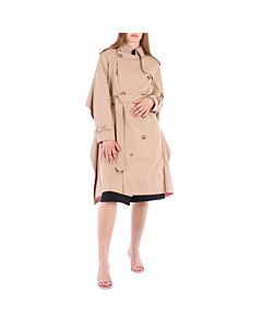Burberry Soft Fawn Cotton Twill Contrast Cape Detail Double-breasted Trench Coat