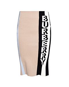 Burberry Soft Fawn Kristen Logo Jacquard Merino Wool Pencil Skirt, Size X-Small