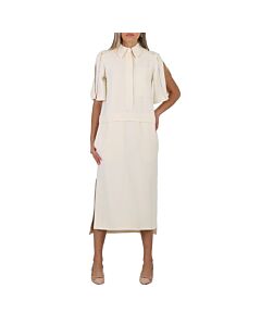 Burberry Split Detail Silk Wool Shirt Dress In Off White