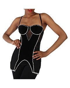 Burberry Stretch Mesh And Velveteen Crystal Embellished Corset Top