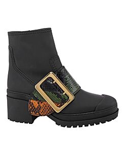 Burberry The Buckle Boot In Rubberised Leather And Snakeskin In Black
