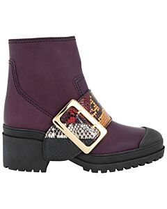 Burberry The Buckle Boot In Rubberised Leather And Snakeskin In Dark Claret