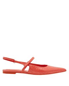 By Far Ladies Coral Red Jess Croco Embossed Leather Slingback Sandals