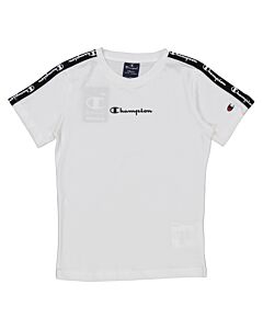 Champion Boys White Cotton Double Logo Tape Insert T-Shirt