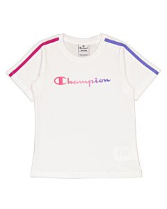 Champion Girls White Gradient Script Logo Cotton T-Shirt