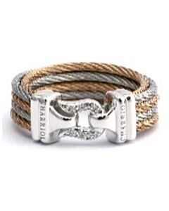 Charriol Brilliant Diamonds Steel and Rose PVD Cable Ring
