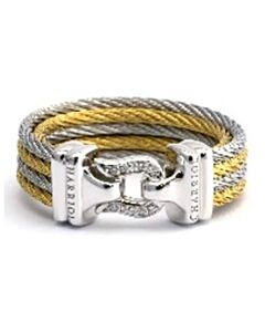 Charriol Brilliant Diamonds Steel and Yellow PVD Cable Ring