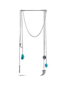 Charriol Kucha Stainless Steel Two Turquoise and Horn Pendants Open Ended Necklace