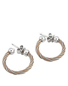 Charriol Ladies Celtic Steel And Rose Gold PVD Cable Hoop Earrings