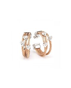 Charriol Malia Stainless Steel Rose Gold PVD Cable Earring With White Topaz