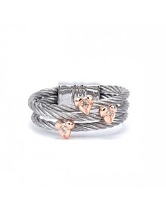 Charriol Malia White Topaz Stainless Steel Cable Ring With Rose Gold Plating,