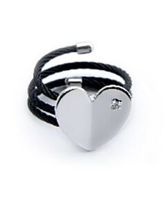 Charriol Mouni Diamond Black PVD Heart Cable Ring, Size S