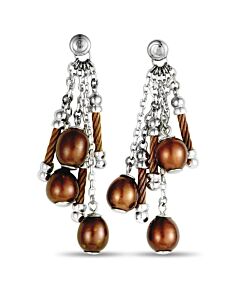 Charriol Pearl Stainless Steel and Bronze PVD Brown Pearls Dangle Push Back Earrings