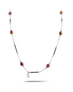 Charriol Pearl Stainless Steel Bronze PVD Brown Pearls Long Necklace