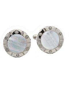 Charriol Rotonde Stainless Steel White Mother of Pearl Round Cufflinks