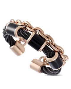 Charriol St. Tropez Stainless Steel Pink and Black PVD Black Enamel Cable and Chain Band Ring