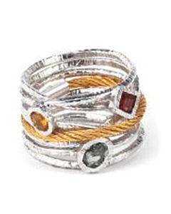 Charriol Tango Sapphire Garnet Citrine Stainless Steel Yellow PVD Cable Ring, Size 58