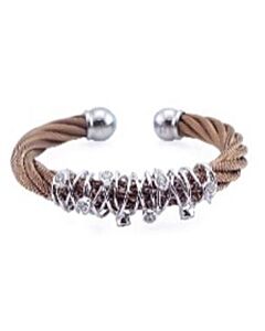 Charriol Tango White CZ Stones Stainless Steel Bronze PVD Cable Bangle