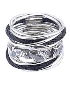 Charriol Tango White CZ Stones Steel Black PVD Cable Ring