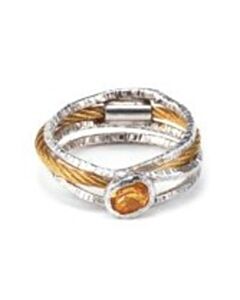Charriol Tango Yellow Citrine Stainless Steel Yellow PVD Cable Ring, Size 56