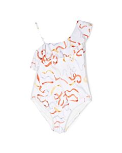Chloe Girls Ribbon Print Ruffled Swimsuit
