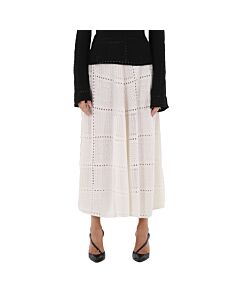 Chloe Ladies Cloudy White Full Kniited Midi Skirt, Size Medium