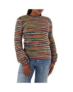 Chloe Ladies Multicolor Rainbow-Striped Frayed Sweater