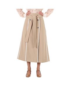 Chloe Ladies Pearl Beige Scallop-Trim Belted Trench Skirt, Brand Size 36 (US Size 4)