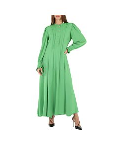 Chloe Ladies Vibrant Green Pintucked Crepe Long Dress