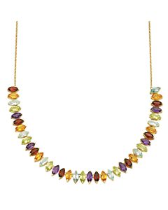 Classic Treasures  10k Yellow Gold Genuine Multi Colored Gemstone Marquise Cut Necklace