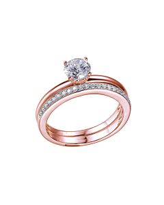 Classic Treasures 18K Rose Gold Plated Sterling Silver Diamondlite Cubic Zirconia Solitaire Wedding Set
