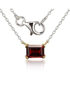 Classic Treasures  Sterling Silver & Gold Plated Necklace with Genuine Garnet, 18"