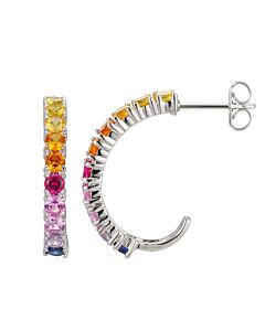 Classic Treasures  Sterling Silver Rainbow Created Sapphire Hoops