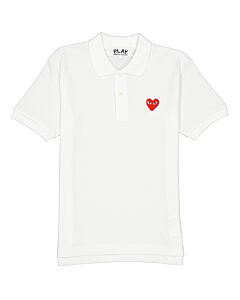 Comme Des Garcons Embroidered Red Heart Polo Shirt In White