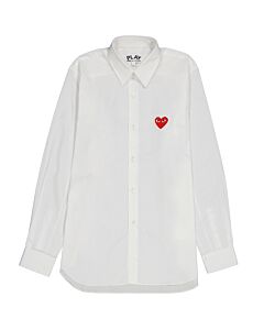 Comme Des Garcons Heart Logo Cotton Shirt In White