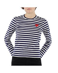 Comme Des Garcons Ladies Embroidered Heart Stripe Long-sleeve T-shirt