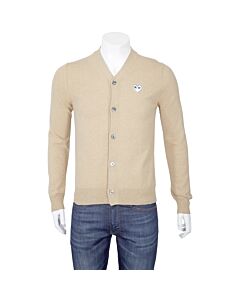 Comme Des Garcons Men's Camel Play Cardigan With White Heart