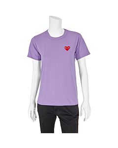 Comme Des Garcons Play Ladies Purple Heart-Embroidered Cotton-jersey T-shirt